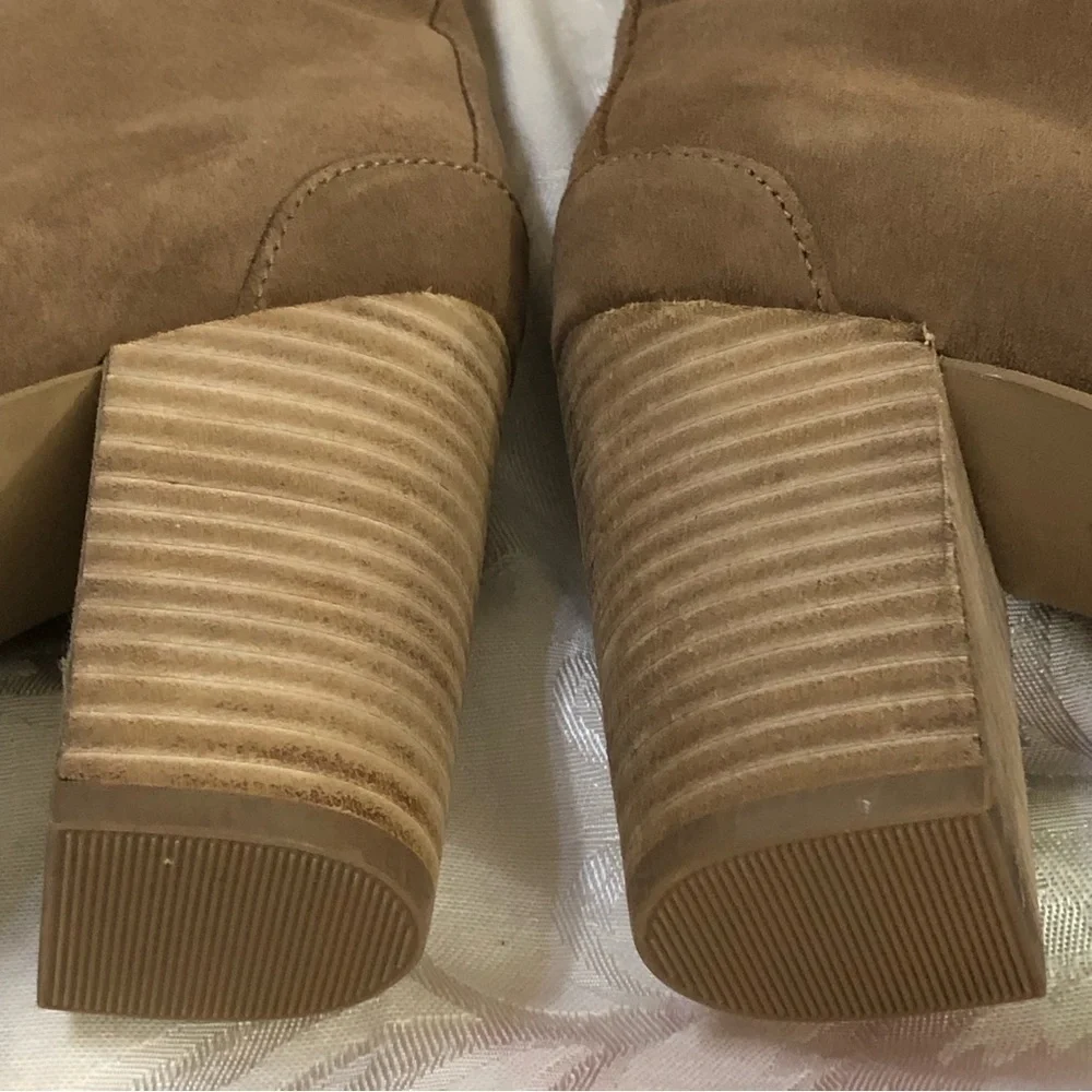 Seychelles by Anthropologie Laced Leather Bootie “Tower” Block Heels Tan sz 8.5
